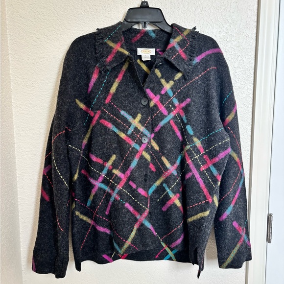Talbots Jackets & Blazers - Vintage Talbots Womens Black Muti Color 100% Wool Sweater Jacket Size XL